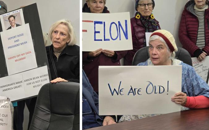 Left: Patricia Sahm said she does not want Elon Musk to have access to her personal data, and that the Trump administration is allowing "felons, drunks, heroin addicts" to be "in charge of every agency now," and asks why Congressman Aaron Bean supports that. Right: Zen Waters, pictured, and her husband John said people who are dependent on Social Security benefits are already struggling, and cannot survive without those dollars. Julia Roberts/News-Leader