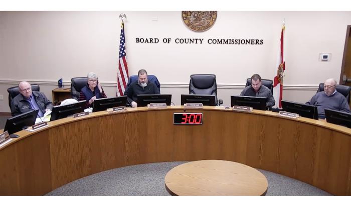 From left, Ron Flick, Linda Morris, Todd Ericksen, Wynn Fendig and Jerry Hinson convene Jan. 21 for the Nassau County Planning and Zoning Board Workshop on the Timber to Tides Design Overlay.