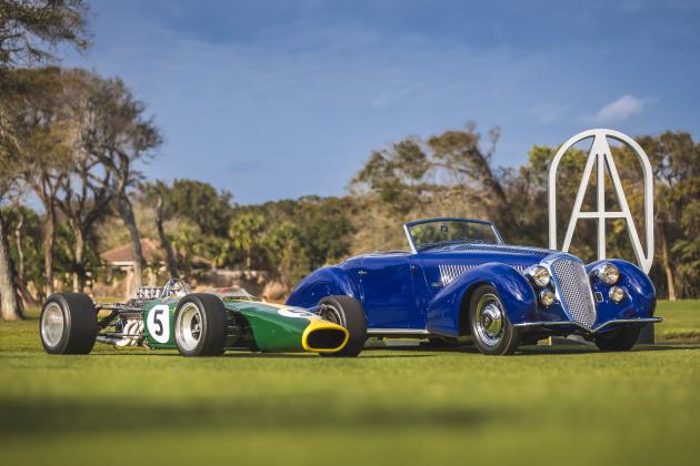 A 1938 Alfa Romeo 8C 2900B, left, won Best of Show “Elegance” while Chris MacAllister’s Jim Clark-driven Lotus 49 F1 race car, right, captured Best in Show “Sport” at the Amelia Concours.