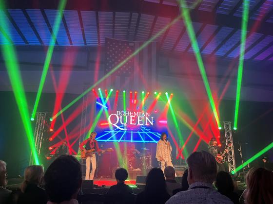 A.M. “Hupp” Huppmann performs with The Honey Badgers at Saturday night’s HangarPalooza event, where more than 500 attendees gathered at the Fernandina Beach Airport for entertainment that also featured Los Angeles-based Bohemian Queen. Photo courtesy Karen Adkins