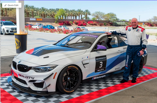 Brian Douglas driving the GT4 race car at BMW’s training center. Photo by K. Hogan