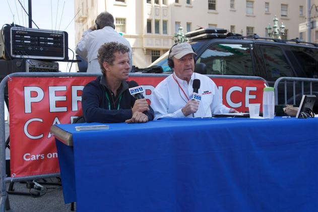 Brian Douglas’s broadcasting experience includes roles as automotive commentator at KSFO/KYA, San Franciso, California. Douglas, right, with guest CEO of Chopard watches. Submitted