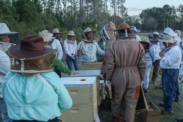 Myron Beachy, president of Nassau County Beekeepers Association, teaches members of the group about beekeeping Feb. 27 at a mentoring session held at the Northeast Florida Fairgrounds. Photo by Ashley Chandler/News-Leader