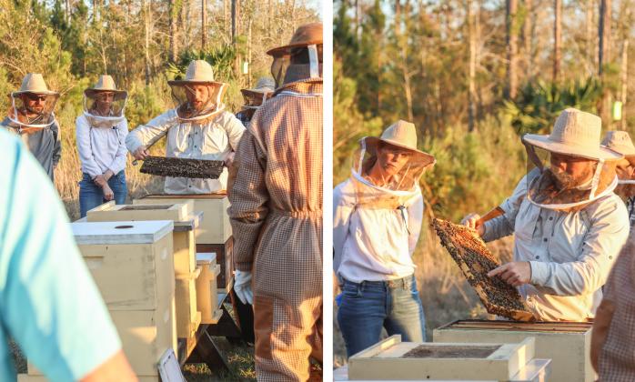 Myron Beachy, president of Nassau County Beekeepers Association, teaches members of the group about beekeeping Feb. 27 at a mentoring session held at the Northeast Florida Fairgrounds. Photo by Ashley Chandler/News-Leader