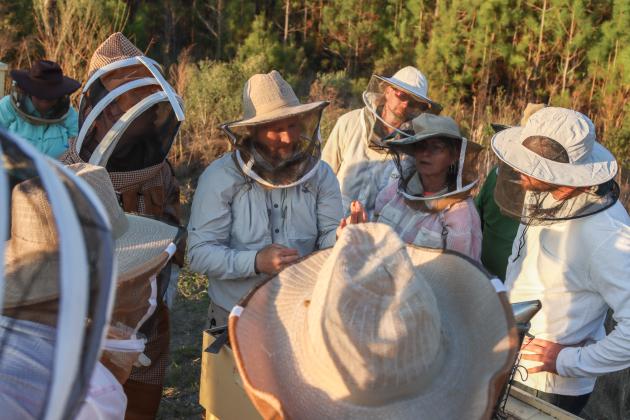 Myron Beachy, president of Nassau County Beekeepers Association, teaches members of the group about beekeeping Feb. 27 at a mentoring session held at the Northeast Florida Fairgrounds. Photo by Ashley Chandler/News-Leader