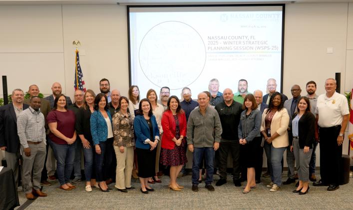Nassau County staff pose for a photo following the two-day Winter Strategic Planning Session held March 13 and 14 in the Florida State College at Jacksonville, Betty P. Cook Center, Nassau Room. Photo courtesy of Nassau County