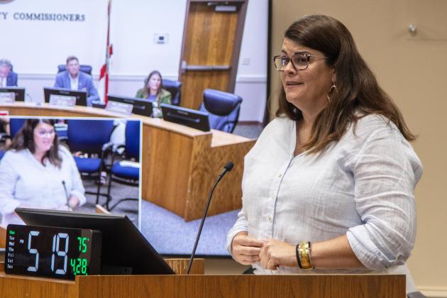 Maurie Dugger, director of community engagement for the Amelia Island Convention &amp; Visitors Bureau, attended the Board of County Commissioners meeting Monday to urge commissioners to speak up against House Bill 1221. Photo by Ashley Chandler/News-Leader