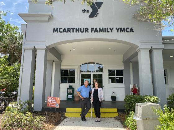 Cezar Gonzalez, who completes his 37-year YMCA career on May 16, with Melissa Yuchasz, who will lead both the McArthur and Wildlight locations serving Nassau County’s expanding population.  Photo by Tracy McCormick-Dishman/News-Leader