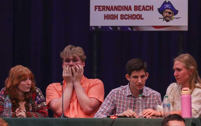 The third-place Fernandina Beach High School team was coached by Steven Rathmann and included students Ivy Bradley, Dominic Cortes, Andrew Lasserre and Eliza Wilking. Photo by Ashley Chandler/News-Leader
