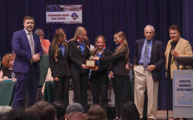 The Home Education team won the 2025 Constitution Bowl, coached by Alisa Burbo, Amelia Burbo, Amelia Hawkes, Eva Hawkes and Lauren Walters. Photo by Ashley Chandler/News-Leader
