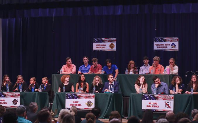 Five teams, each consisting of four students, represented all four Nassau County public high schools and home education students in the 2025 Constitution Bowl competition. Photo by Ashley Chandler/News-Leader