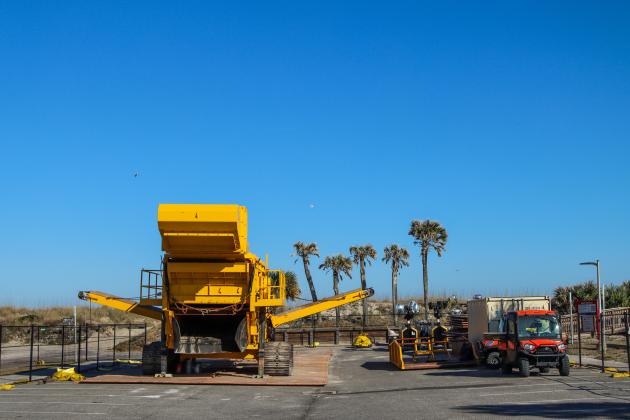 Crews demobolize equipment earlier this year at Main Beach. Photo by Ashley Chandler/News-Leader
