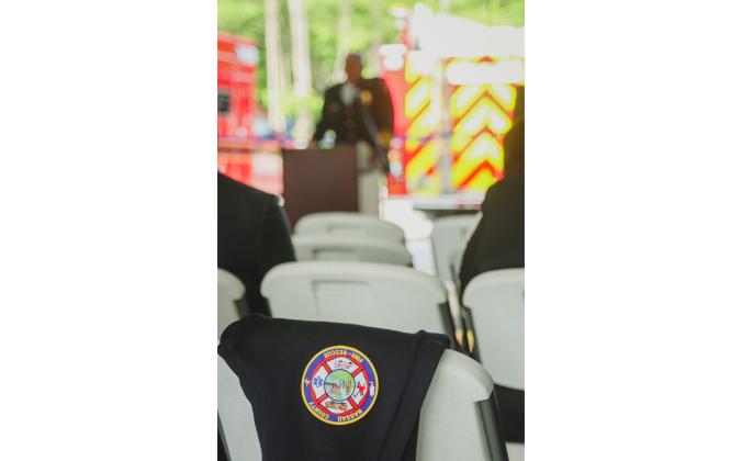Nassau County Fire Rescue Chief Brady Rigdon speaks at the ribbon-cutting ceremony for Fire Station 10, held in at the station in Yulee on Wednesday. Photo by Ashley Chandler/News-Leader