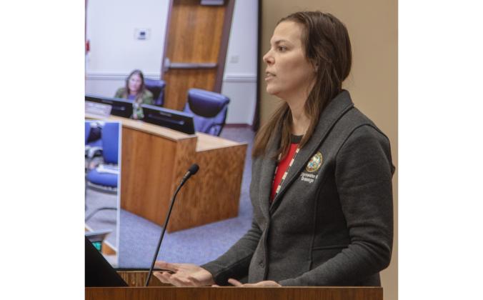 Nassau County Stormwater Director Katie Peay speaks at a previous Board of County Commissioners meeting. Photo by Ashley Chandler/News-Leader