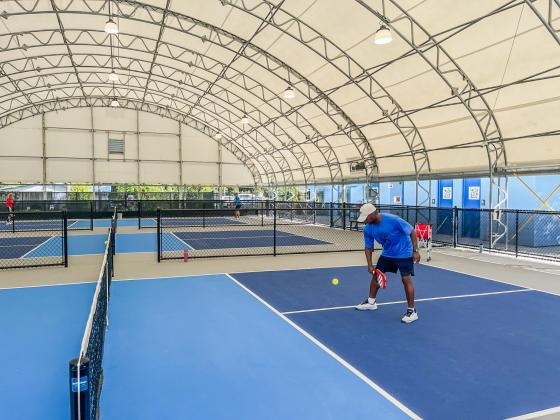 Pickleballers play on the Nassau Pickleball 365 courts Monday morning in Yulee. Photos by Mike Anderson/News-Leader