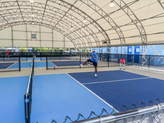 Pickleballers play on the Nassau Pickleball 365 courts Monday morning in Yulee. Photos by Mike Anderson/News-Leader