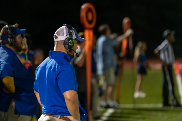 Fernadina Beach Pirates Head Coach Blake Willis during the Pirates first game of the 2025 season at Mount Dora Christian. Photo by Dana O’Connor/Special to the  News-Leader