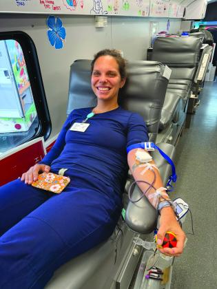 Nurse Lauren Zittrower donates blood Monday outside of HCA Florida Yulee Emergency.