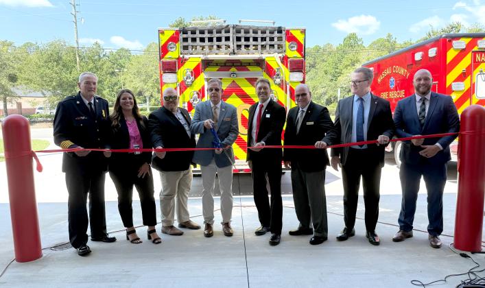 Nassau County officials cut the ribbon for Station 70 on Old Nassauville Road on Wednesday. Photo by Nick Blank/News-Leader