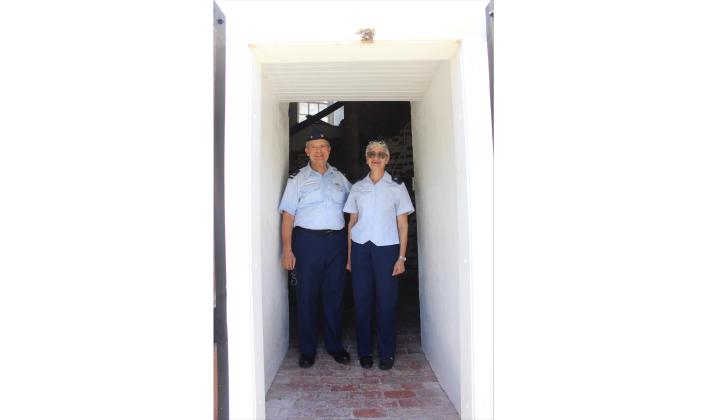 Coast Guard Auxiliary members Philis Rowley and Tom Sintes at the Amelia Island Lighthouse during the grand re-opening. Photo by Marisa DeMar/News-Leader