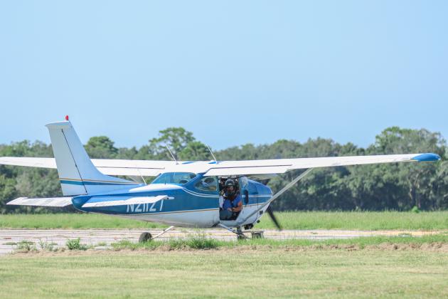 Gregory Meyer, owner of Skydive Amelia, in the plane ahead of a jump aug. 15.  Photo by Ashley Chandler/News-Leader