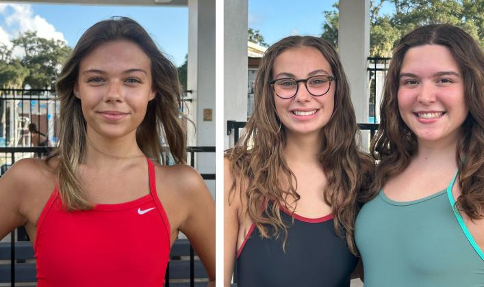 Left, Senior Freya Jackson. Right, Yulee High School seniors Andree Lippelman and Amelia Dupee. Photos courtesy of Yulee Swim Team