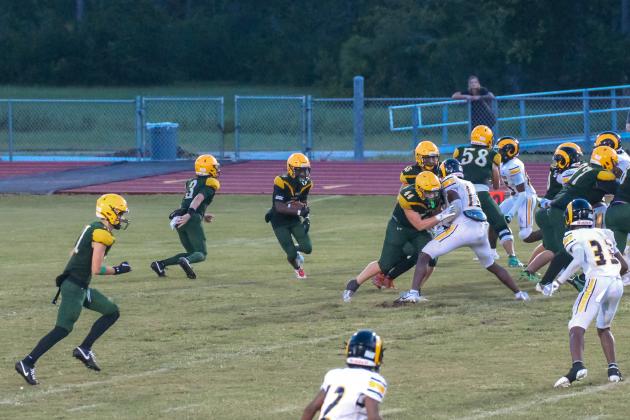 The Yulee Hornets football team competes in a preseason matchup Aug. 15 against Englewood. The Hornets won 54-0. Photo by Marisa DeMar/News-Leader