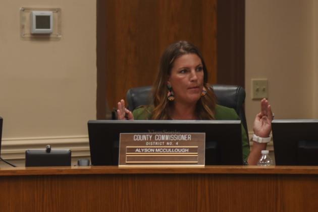 Commissioner Alyson McCullough speaks at the Aug. 11 Board of County Commissioners meeting. Photo by Ashley Chandler/News-Leader