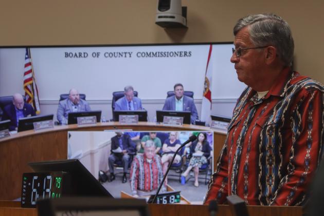 Stan Potter, owner of Happy Trails Walking Horses at the Aug. 11 Board of County Commissioners meeting. Photo by Ashley Chandler/News-Leader