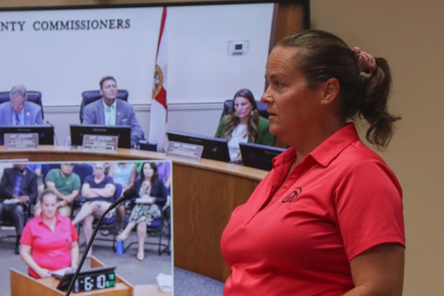 Robin Allen, owner of Amelia Island Horseback Riding, LLC at the Aug. 11 Board of County Commissioners meeting. Photo by Ashley Chandler/News-Leader