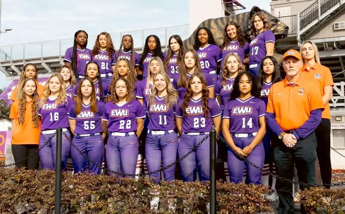 Last year’s softball squad at Edward Waters University: No. 23 is Riley Kapparis of Yulee, and EWU Head Coach Mike Ellison is in the front row, far right. Submitted photo