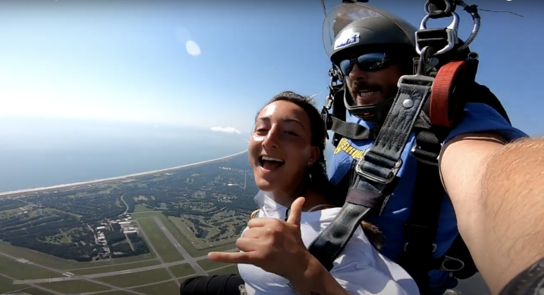 Marisa DeMar and Gregory Meyer mid-air after the jump on Aug. 15.  Photo by Gregory Meyer 