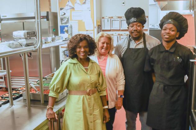 From left: Janice Ancrum, Chef Davron Wright, Chef Cavon Norris and Donna Granieri in the kitchen at Nassau County Council on Aging. Photo by Ashley Chandler/News-Leader