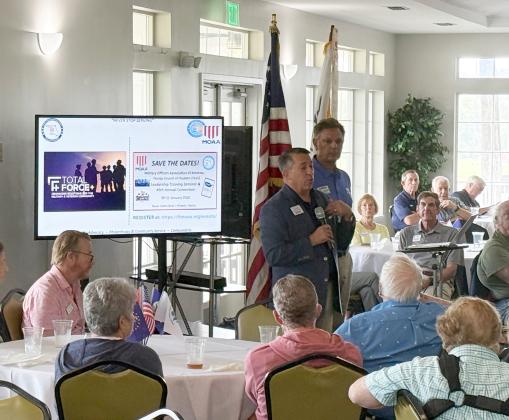Brian Kelly, Military Officers Association of America president and retired U.S. Air Force lieutenant general, addresses chapter members at Fernandina Beach Golf Club on Tuesday.