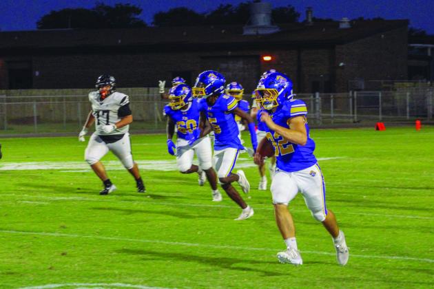 Junior Linebacker Tanner Duffy's interception and return to the Duval Charter School's 8 yard-line set the Pirates up for Beckham Rohe's 5-yard touchdown run.