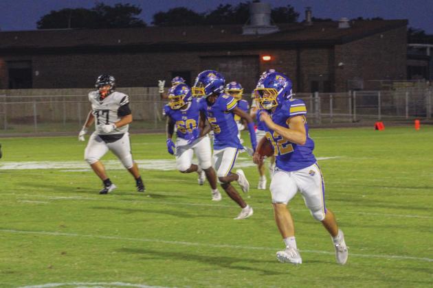 Junior Linebacker Tanner Duffy’s interception and return to the Duval Charter School’s 8 yard-line set the Pirates up for Beckham Rohe’s 5-yard touchdown run.