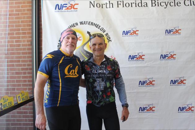 Bruce Busby and James Kowalski at the Atlantic Rec Center after finishing the Watermelon Ride.