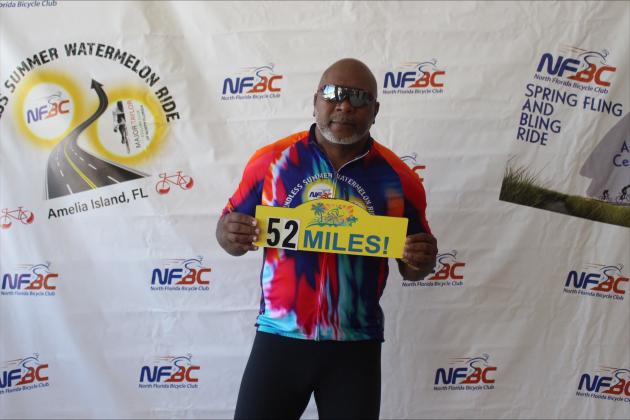 Kieron Vernon celebrates the 52-mile ride on Sunday.