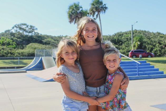 From left, PrimRose (Prim) Waldo, CoralMae (Coco) Waldo, Marigold (Golide) Waldo on Monday at the Poe Pinson Skate Park. Photo by Marisa DeMar/News-Leader