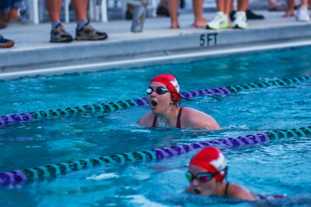 The Fernandina Beach swim team hosted the Nassau County Swim Jamboree on Aug. 28 at the Atlantic Recreation Center. The Pirates hosted the Yulee High School Hornets, West Nassau High School Warriors and the Hilliard Middle Senior School Red Flashes at the Thursday meet. Photo by Ashley Chandler/News-Leader