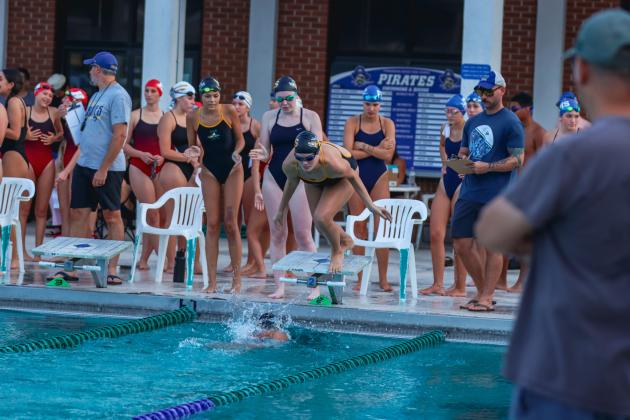 The Fernandina Beach swim team hosted the Nassau County Swim Jamboree on Aug. 28 at the Atlantic Recreation Center. The Pirates hosted the Yulee High School Hornets, West Nassau High School Warriors and the Hilliard Middle Senior School Red Flashes at the Thursday meet. Photo by Ashley Chandler/News-Leader