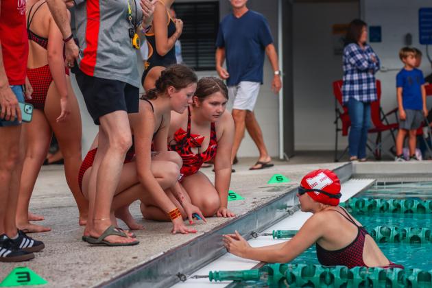 The Fernandina Beach swim team hosted the Nassau County Swim Jamboree on Aug. 28 at the Atlantic Recreation Center. The Pirates hosted the Yulee High School Hornets, West Nassau High School Warriors and the Hilliard Middle Senior School Red Flashes at the Thursday meet. Photo by Ashley Chandler/News-Leader