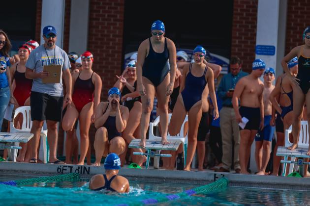 The Fernandina Beach swim team hosted the Nassau County Swim Jamboree on Aug. 28 at the Atlantic Recreation Center. The Pirates hosted the Yulee High School Hornets, West Nassau High School Warriors and the Hilliard Middle Senior School Red Flashes at the Thursday meet. Photo by Ashley Chandler/News-Leader