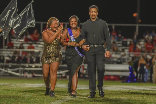 Pirate Homecoming Court during halftime. Photo by Ashley Chandler/News-Leader
