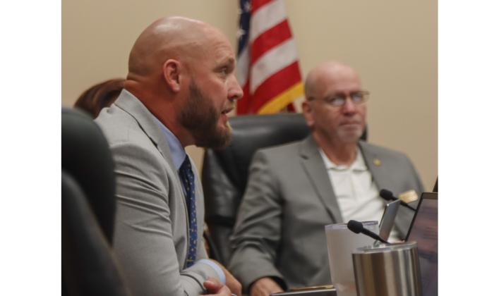 County Manager Taco Pope speaks at Wednesday’s Board of County Commissioners meeting. Photo by Ashley Chandler/News-Leader