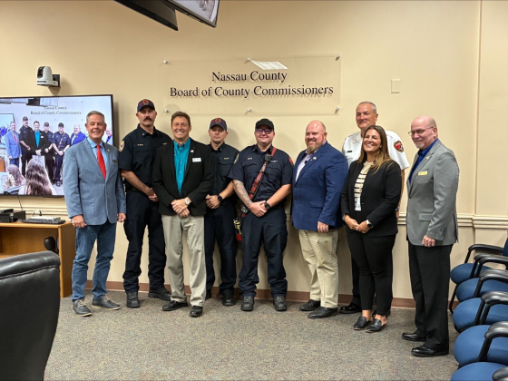 County Commissioners and representatives from Nassau County Fire Rescue - Local 3101 at the Sept. 22 Board of County Commissioners meeting following the ratification of the new Local 3101 Bargaining Agreement. Photo courtesy of Nassau County