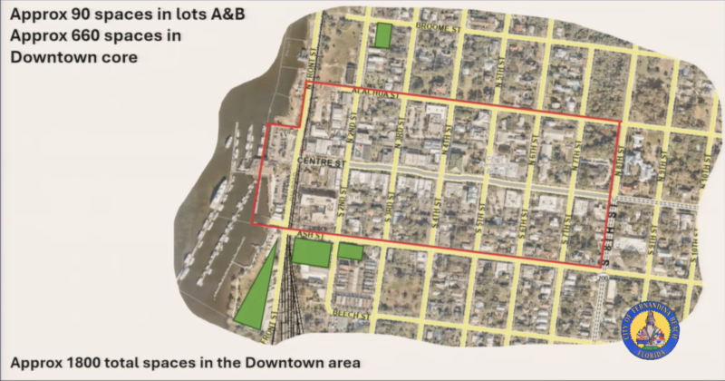 A map of the future paid parking zones in downtown Fernandina Beach. Courtesy of city’s presentation 