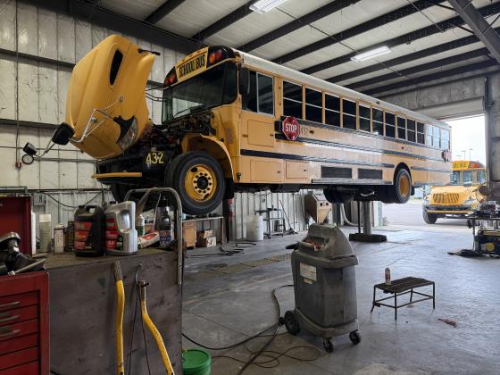 A school bus sits in the garage at the Nassau County School District Transportation Office in Yulee. Nick Blank/News-Leader