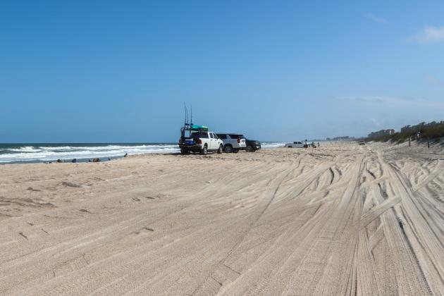 Tire tracks on the beach earlier this year in American Beach. American Beach is a popular spot for beach recreation like parking and fishing. Ashley Chandler/News-Leader