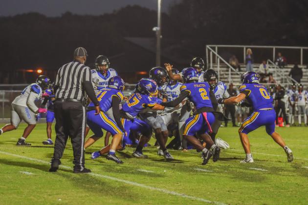 Pirate football on Oct. 24, in Week 10 of High School Football. Photo by Ashley Chandler/News-Leader